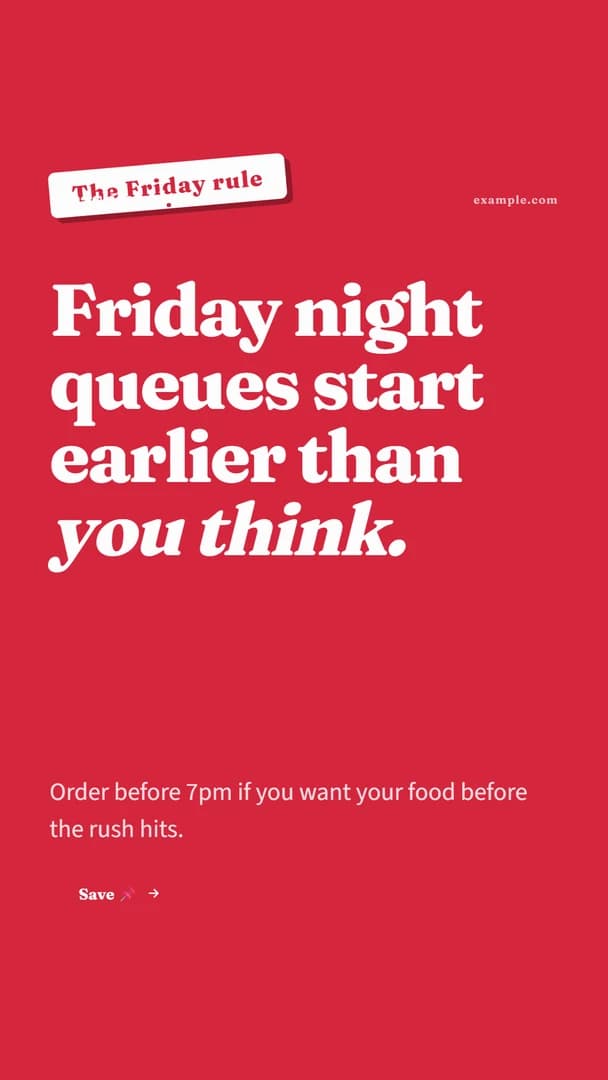 Example post generated by Stratvo: Friday night queues start earlier than you think.