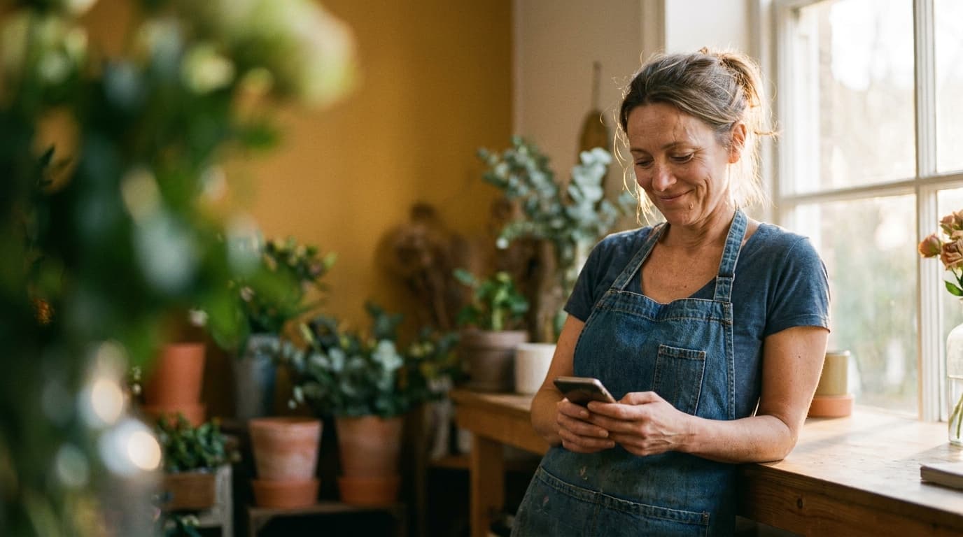 Fresh flowers being arranged in a florist's studio - an example of the imagery Stratvo generates